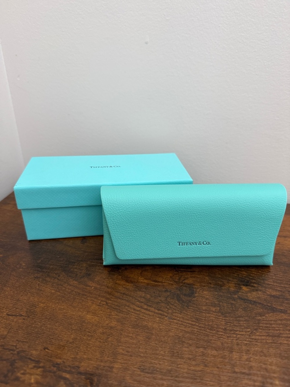 Tiffany & Co. Aqua Blue Leather Eyewear Case with Gift Box